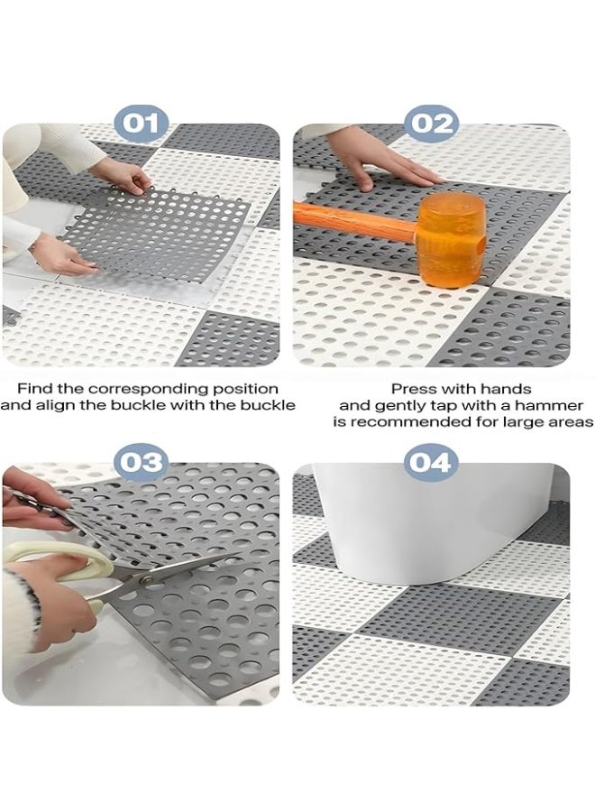MunKan 12-Pcs PVC Bath Mat Non Slip Shower Mat Bathroom Mats Bathroom Rugs Interlocking Soft Floor Mats PVC Floor Mat with Drain Holes for Home Kitchen Bathroom Shower Pool Balcony ( 6pcs Gray+6pcs White ) - Image 5